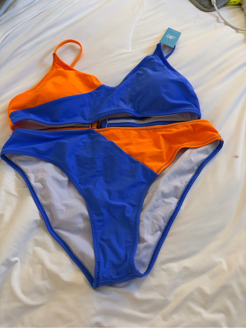 Cupshe Two-Tone Blue & Orange Bikini Set | XL
